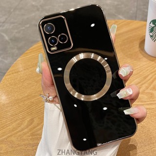 Vivo Y21 Y21S Y33S 4G Y21A Y21T Ốp điện thoại TPU silicon mạ điện với vỏ mềm hút từ tính đơn giản và ống kính chống rơi