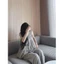 Set linen xám áo dáng baby doll xếp li xoè sát nách + quần suông lưng thun có túi