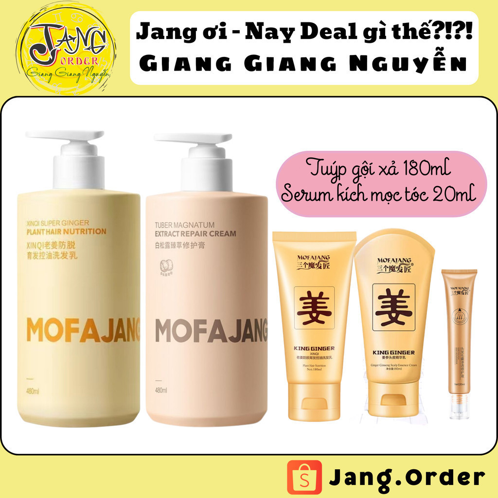 Gội - xả - serum dưỡng chân tóc tinh chất gừng Mofajang (chai tròn)