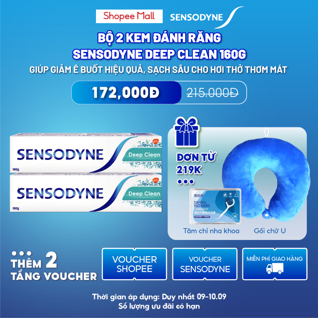 Bộ 2 Kem đánh răng SENSODYNE Deep Clean 160g giúp giảm ê buốt hiệu quả ...