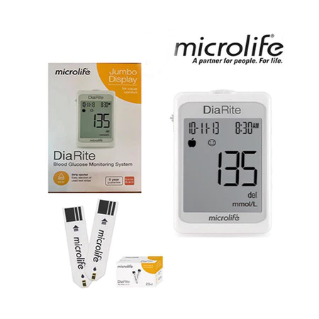 Máy đo đường huyết Microlife DiaRite BGM kèm 25 que và 10 kim mg/dL hoặc mmol/L