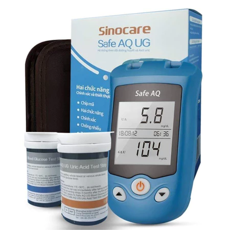 Máy Đo Đường Huyết + Axit Uric ( gút - Gout ): Sinocare Safe AQ UG (Đức)
