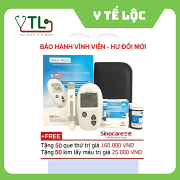 Máy Đo Đường Huyết Sinocare Safe Accu Gồm 50 Que Và 50 Kim chọn đơn vị mmol/L hoặc mg/dL