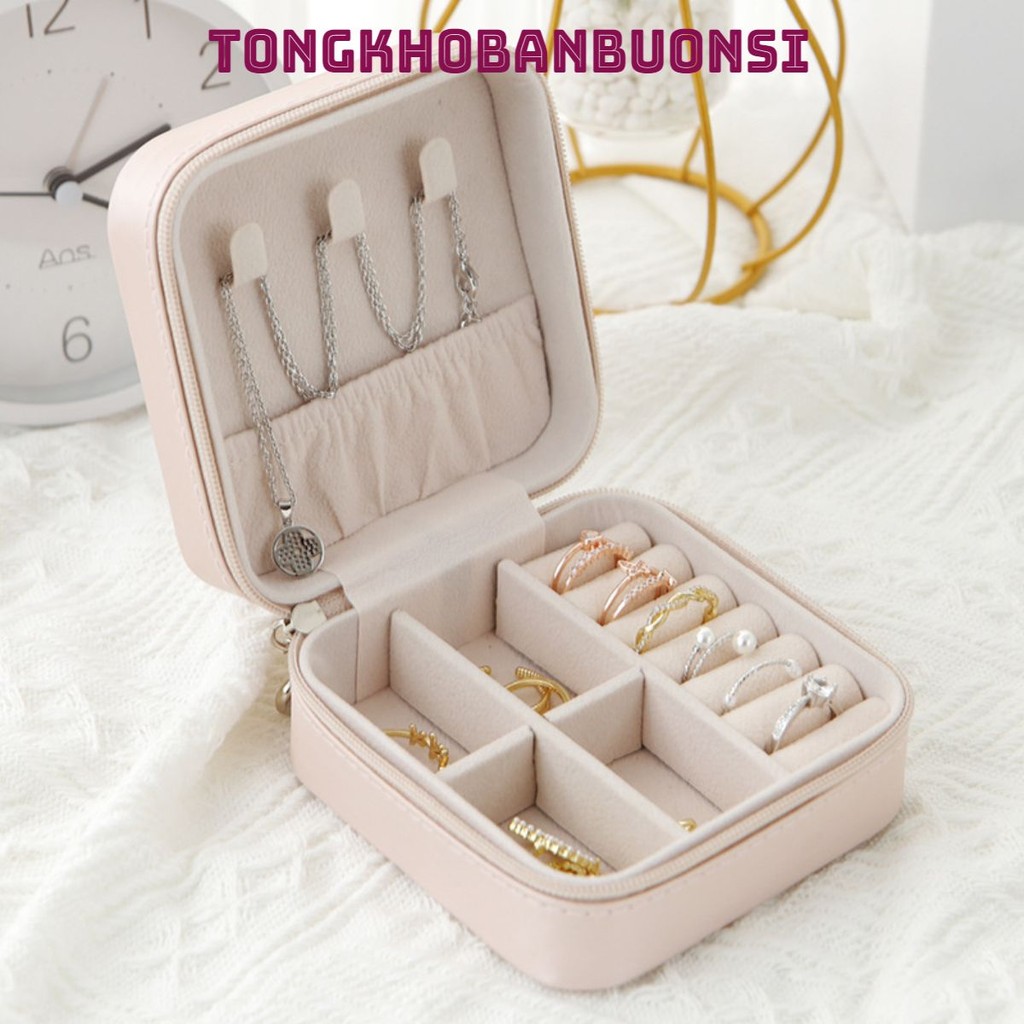 Hộp Đựng Trang Sức Bọc Da Chất Liệu Pu Cao Cấp, Hộp Đựng Nữ Trang Đựng Nhẫn, Khuyên Tai Và Các Loại Trang Sức Tiện Lợi