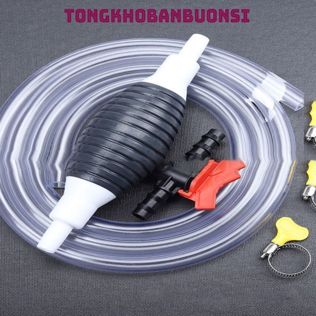 Ống hút xăng dầu chất lỏng bóp tay Cao cấp dây dài tổng 1M không kèm Van Khoá Mầu Vàng - MÃ: 3689