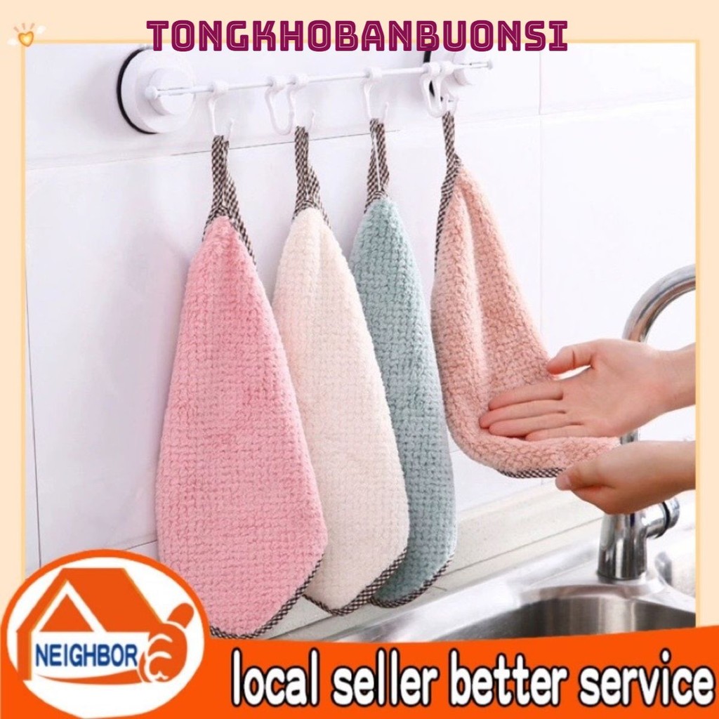Khăn Treo Lau Tay, Khăn Lau Nhà Bếp Cách Nhiệt, Thấm Hút Nước, Khăn Rửa Chén , Khăn Lau Tay San Hô Vệ Sinh Lau Bếp 2 Mặt