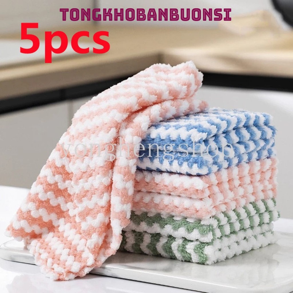 [COMBO 10] Set 5 Khăn Lau- Khăn Lau Bát Đĩa Bàn Ghế Đồ Đạc Bằng Lông Cừu San Hô Thấm Hút Nước KT 25X25CM, Khăn Lau Bếp
