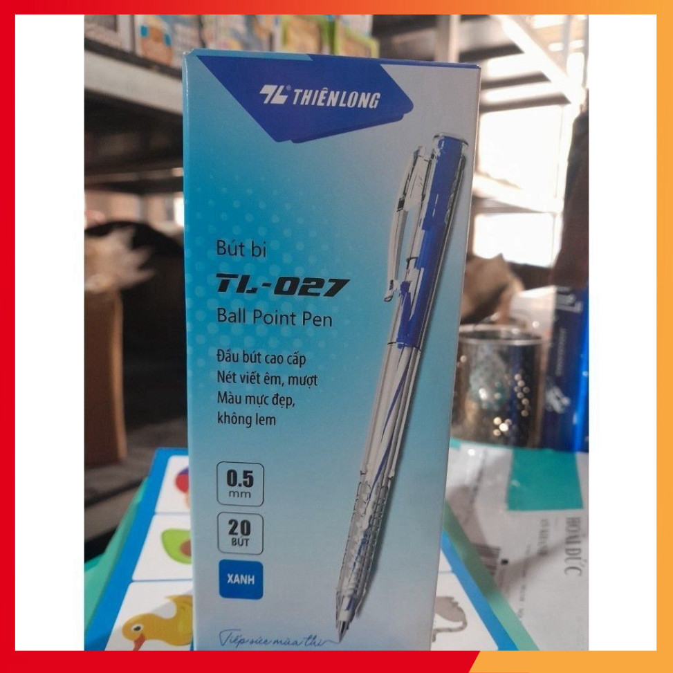 Thien Long TL-027 Retractable Ballpoint Pen 0.5mm Tip Smooth Writing - 20Pcs