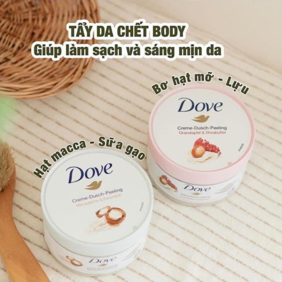 Kem Tẩy Tế Bào Chết Dove Macca, Lựu Đỏ Sáng Mịn, Chăm Da  Dưỡng Trắng Da Hiệu Quả 225ML