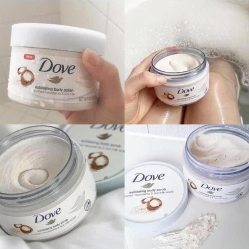 Kem Tẩy Tế Bào Chết Dove Macca, Lựu Đỏ Sáng Mịn, Chăm Da  Dưỡng Trắng Da Hiệu Quả 225ML