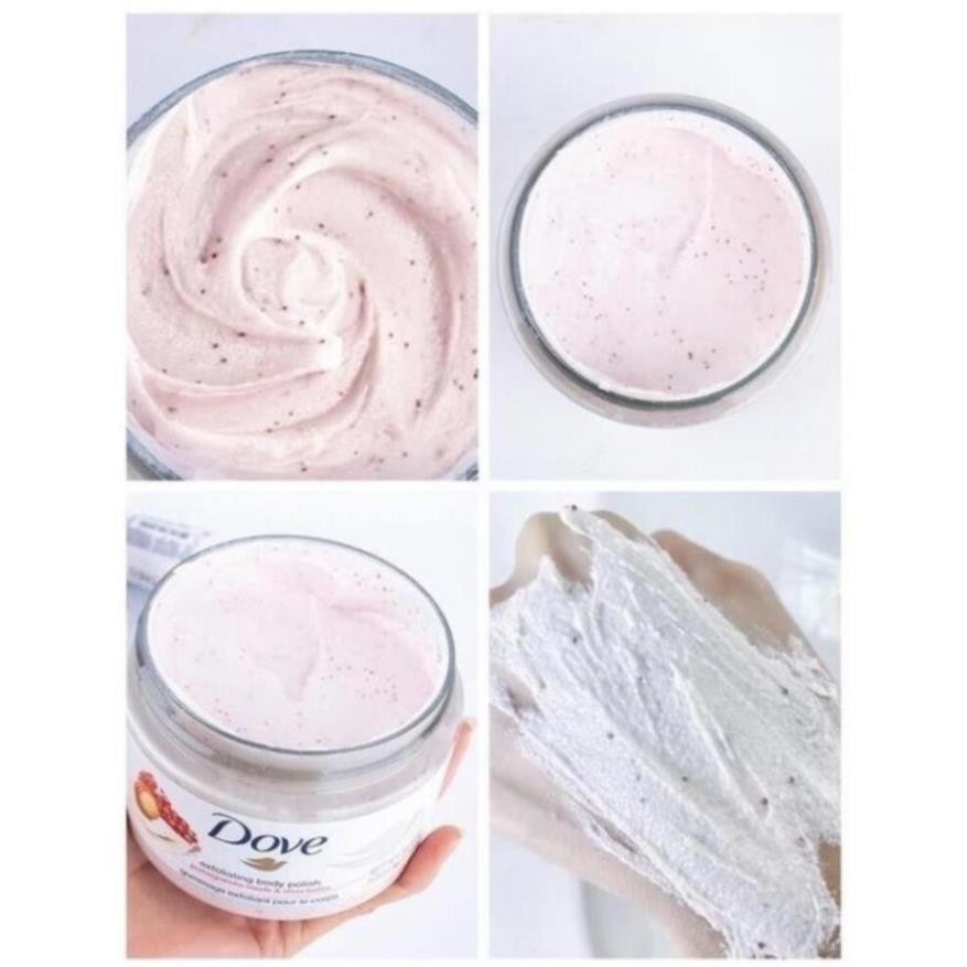 Kem Tẩy Tế Bào Chết Dove Macca, Lựu Đỏ Sáng Mịn, Chăm Da  Dưỡng Trắng Da Hiệu Quả 225ML