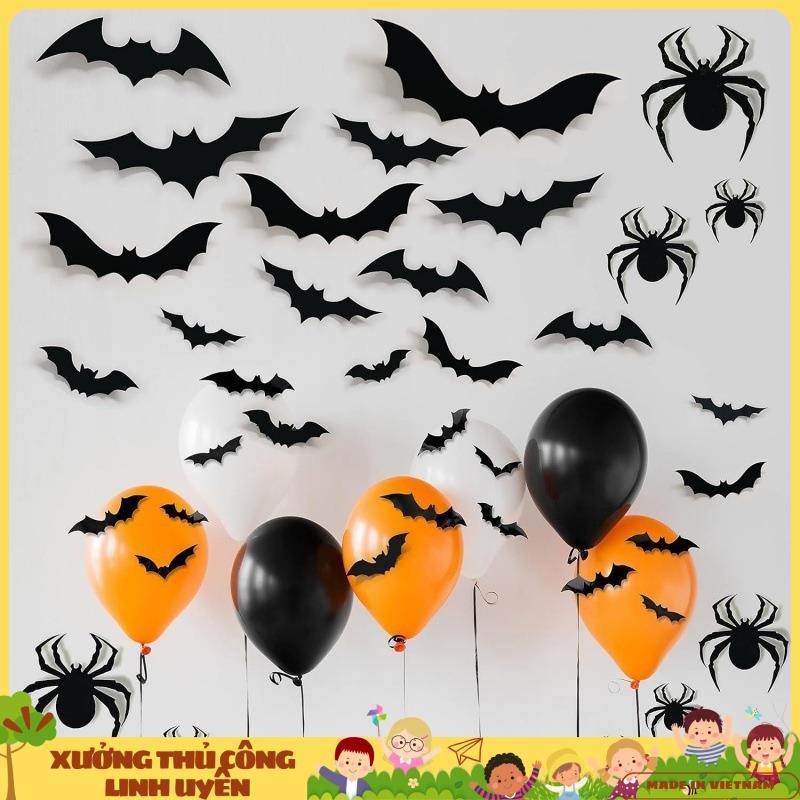 Set 20 Sticker Dơi Nhện 3D decal dán tường trang trí tiệc Halloween ...