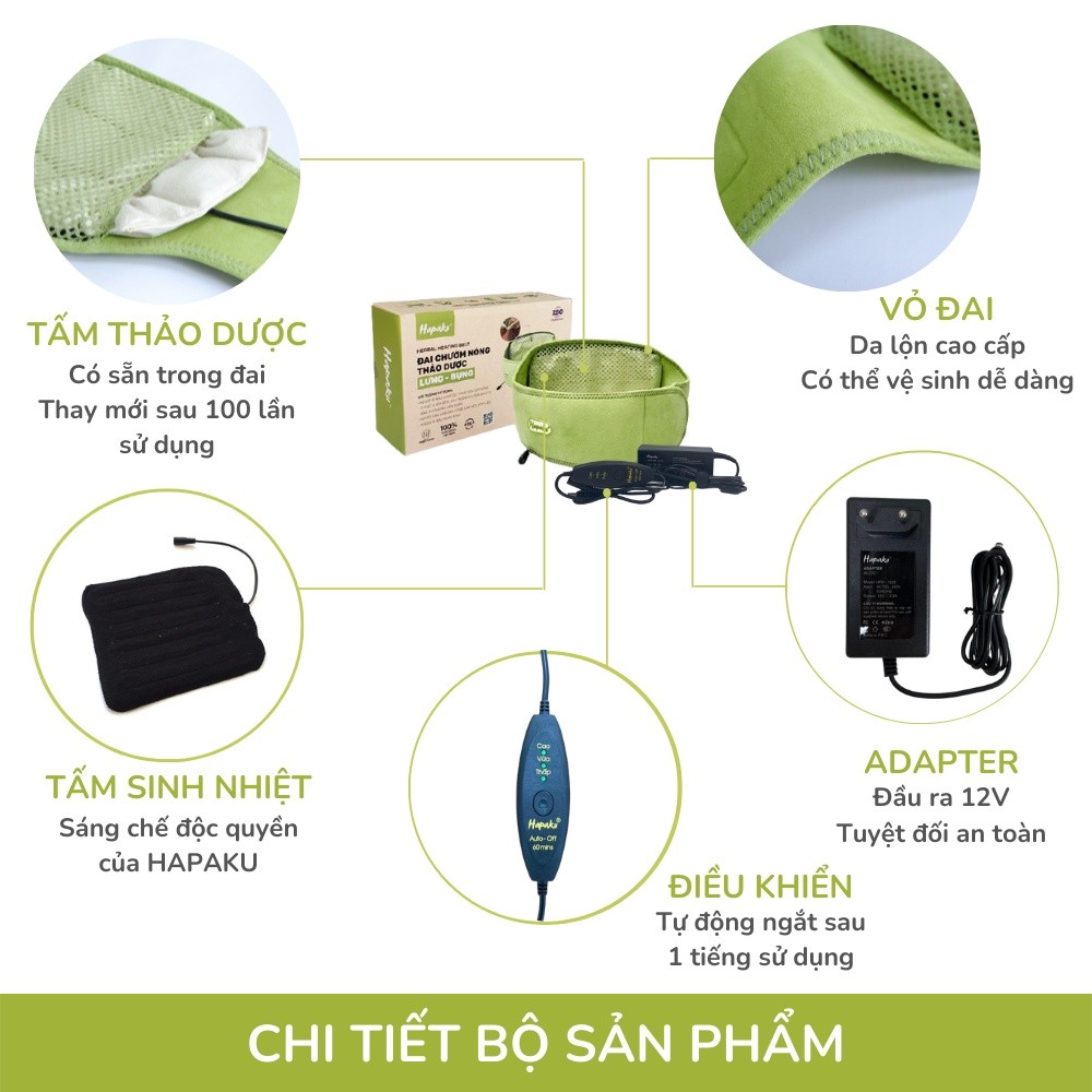 Ảnh Đai Chườm Nóng Thảo Mộc Hapaku Giảm Đau Lưng Bụng, Massage Bụng Kinh, Thoát Vị Đĩa Đệm,Giảm Nhức Mỏi 4