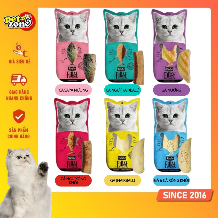 Snack thịt Kit Cat Fillet cho mèo - Thức ăn dinh dưỡng ngừa búi lông ...