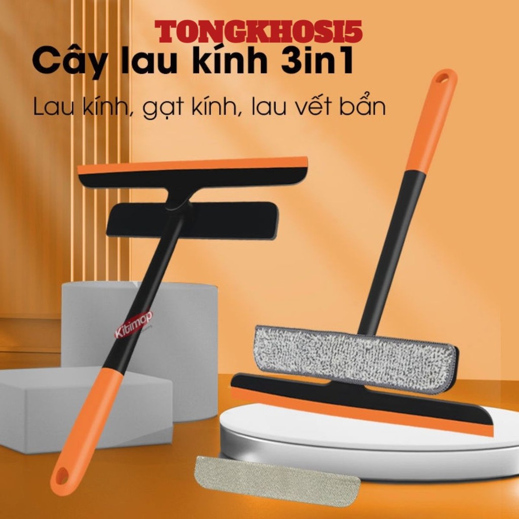 Cây Gạt Nước Lau Kính Đa Năng 3 in1 - Chổi Lau Kính Kèm Gạt Nước Silicon Xoay 360 Độ Chống Trượt