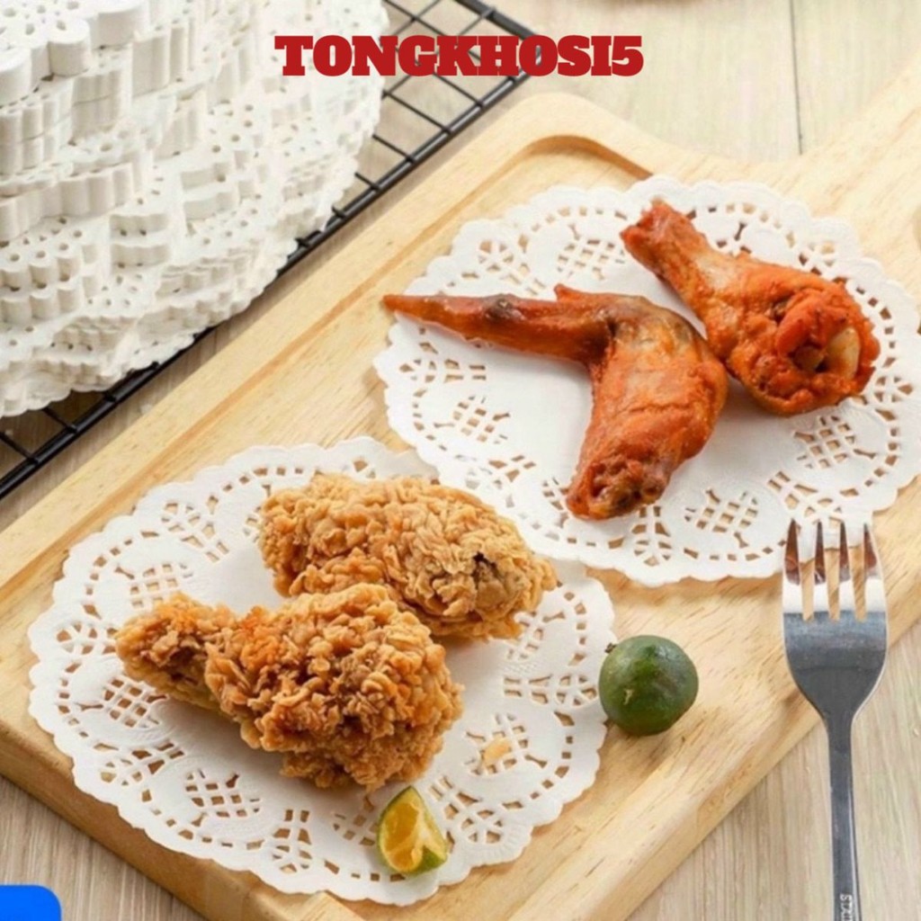 Tập 150 tờ giấy thấm dầu ăn, hút dầu mỡ họa tiết hoa văn đục lỗ 11.5/14/16.5/18.5cm