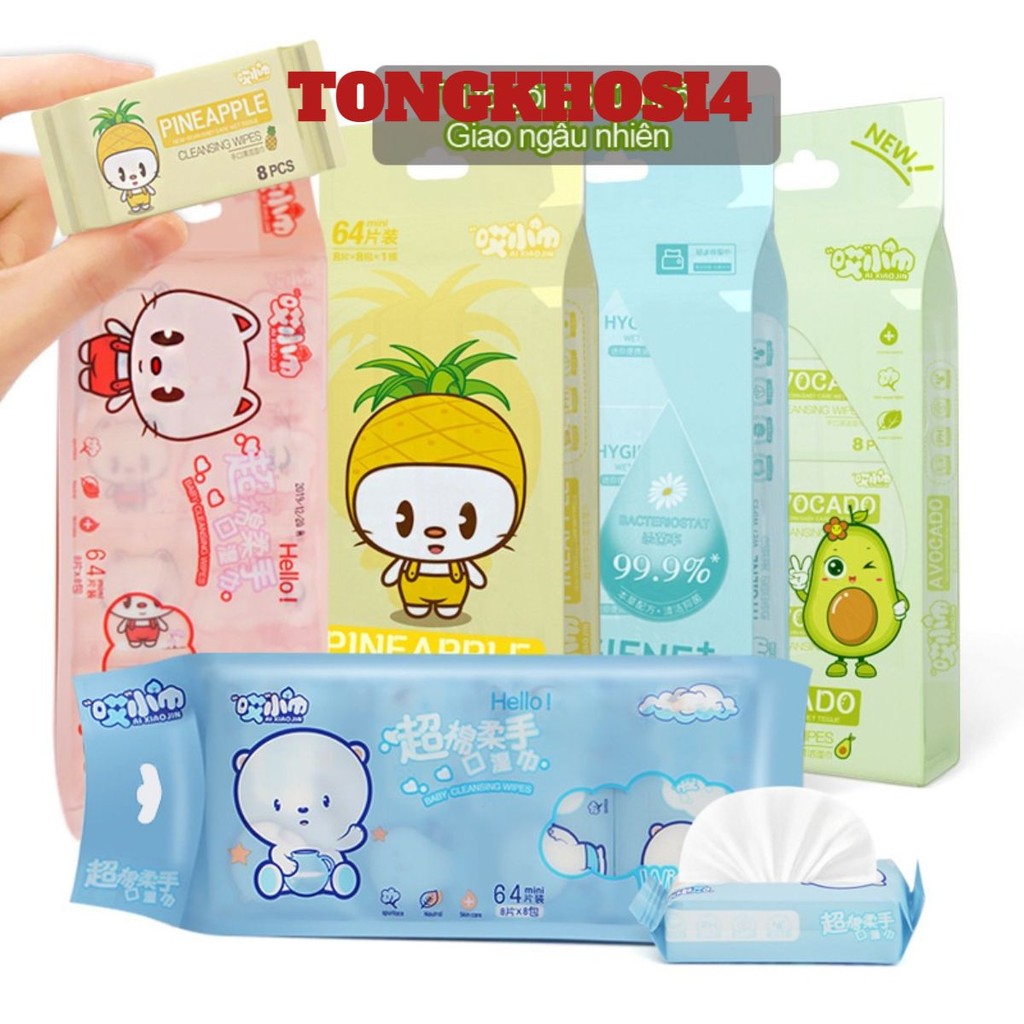 [Set 8 Gói] Khăn Giấy Ướt Mini Bỏ Túi Đi Chơi Du Lịch Tiện Lợi