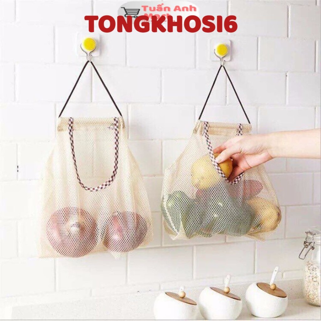 Túi Lưới Treo Tường Đựng Bảo Quản Tỏi, Hành, Gừng, Ớt - Giỏ Treo Đựng Rau, Củ, Quả Trong Nhà Bếp