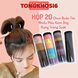 HỘP 20 Chun Buộc Tóc Nhiều Màu Sắc , Dây Buộc Tóc Trơn Kèm Ông Đựng Trong Suốt , Thun Bộc Tóc Cho Nữ