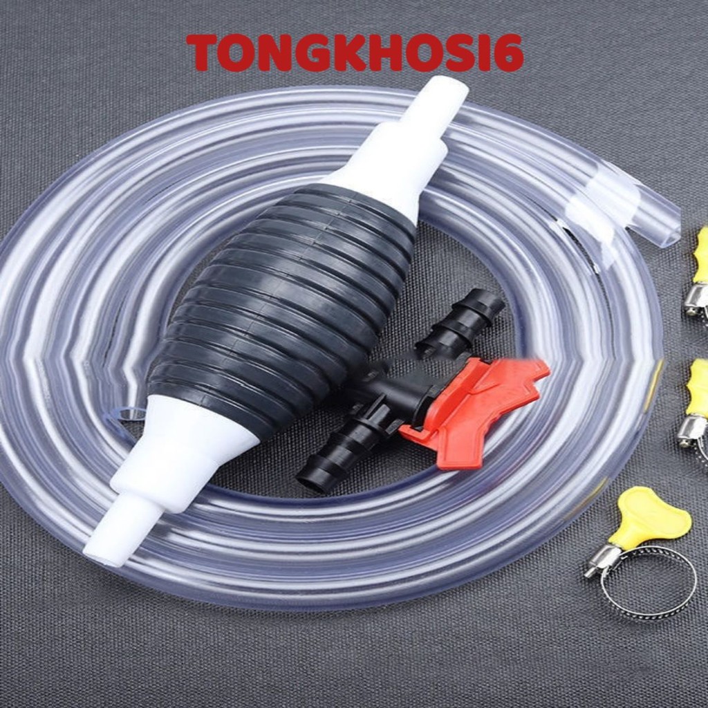 Ống hút xăng dầu chất lỏng bóp tay Cao cấp dây dài tổng 1M tặng kèm Van Khoá MÃ: 3689
