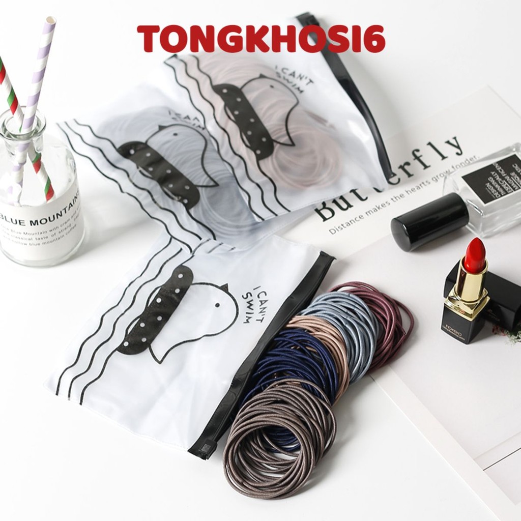 (COMBO 10)Set 100 Dây Chun Buộc Tóc Trơn Đựng Túi Zip Mix Màu Xinh Xắn- Dây Chun Buộc Tóc Chính Hãng MÃ: 3656