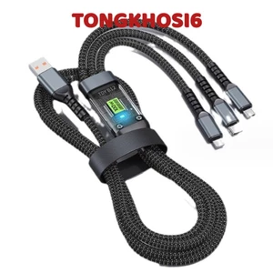 Cáp Sạc Nhanh 3 Đầu, Dây Sạc Tự Ngắt Bọc Dù 100W Tích Hợp 3 Cổng Micro, Usb, Type C 3 In 1 MÃ: 996