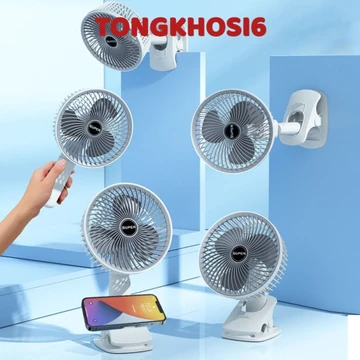 Quạt Kẹp Bàn Đa Năng Super 3IN1, Quạt Mini Để Bàn Xoay 720 Độ, Kẹp Điện Thoại, Sạc USB, Pin Sạc Lithium