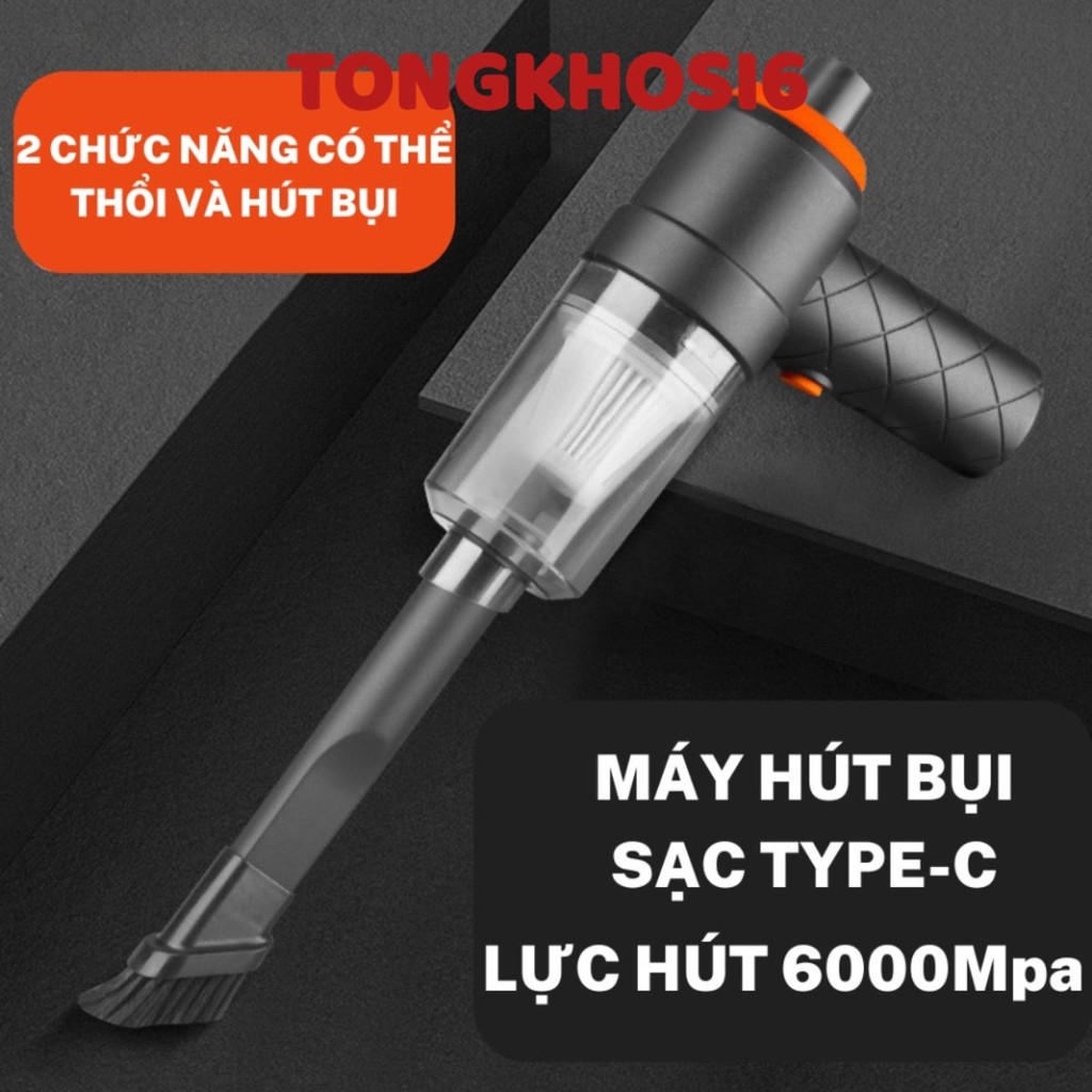 Máy Hút Bụi Mini Cầm Tay Không Dây Lực Hút 6000MPA Nhỏ Gọn, Pin Sạc Tiện Lợi, Lực Hút Siêu Mạnh, Công Suất 60w MÃ 9639