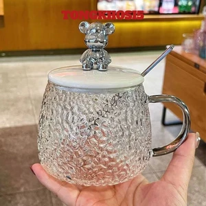 Cốc Thủy Tinh Nắp Gấu Bear Chịu Nhiệt 500ml -Tặng Kèm Thìa, Ly Thủy Tinh Chiu Nhiệt Lên Tới 150 Độ