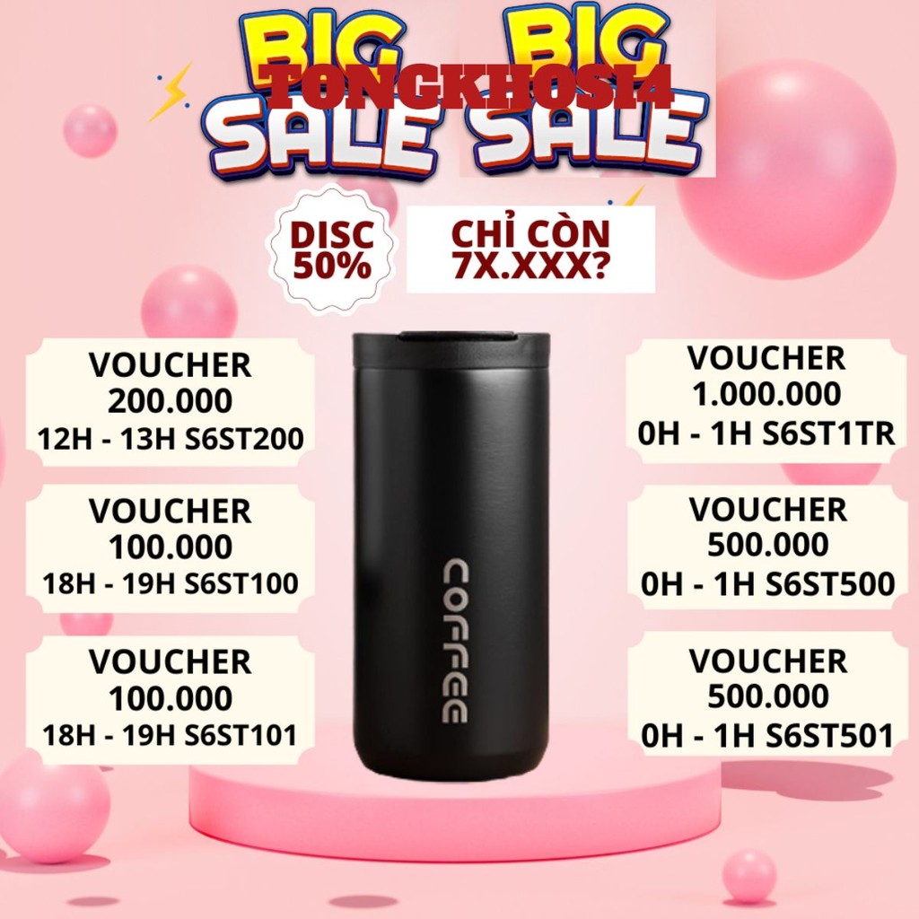Ly cốc giữ nhiệt 400ml S6 có khắc tên chống tràn loại dài lõi inox 304 đựng cafe và trà tiện lợi