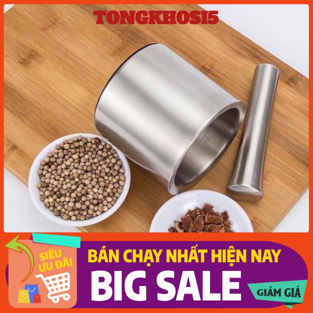 Bộ Cối Chày Inox 304 - Hàng Cao Cấp Không Vết Hàn - Bảo Hành Trọn Đời Không Han Gỉ Mẫu Mới - 3369