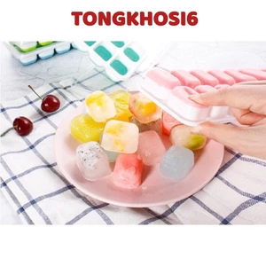 Khay Đá Có Nắp Đậy Silicon 14 Viên, Khay Đựng Đá Tủ Lạnh, Khuôn Làm Đá Thạch Kem Bảo Quản Chống Mùi Tuyệt Đối