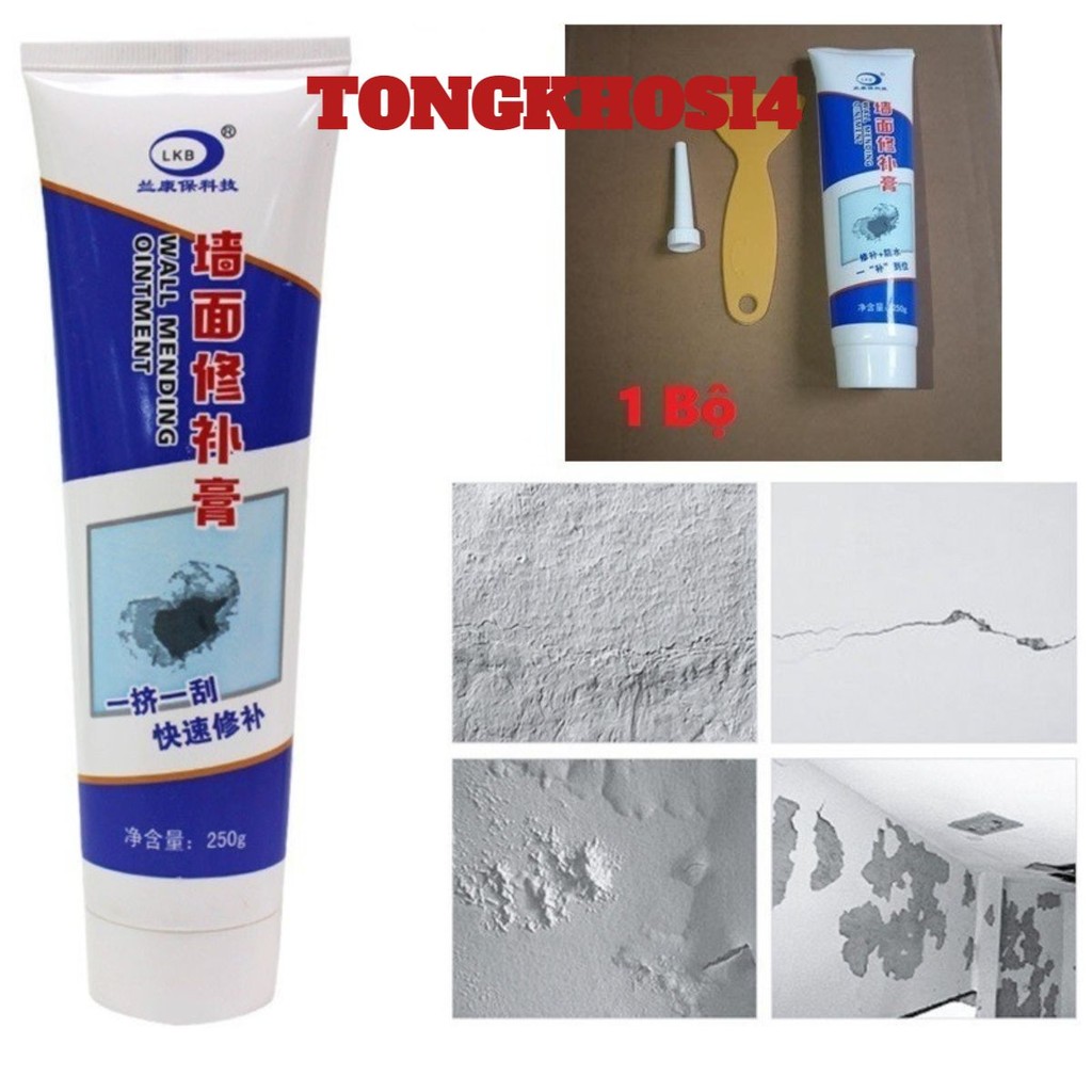 Keo Vá Tường Chống Thấm LKB 250gr- Trám Trét Vết Nứt Khe Hở Tường - Chống Mốc Ẩm Làm Sạch Tường 396