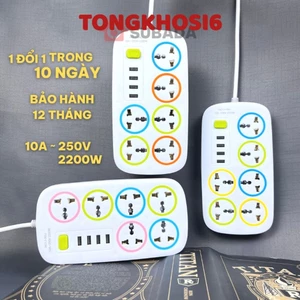 Ổ Cắm Điện Đa Năng Thông Minh 2200w Dây Dài 1- 4,5m Có 4 Cổng USB Tiện Lợi Nút An Toàn Chống Giật Chống Cháy Nổ 3129
