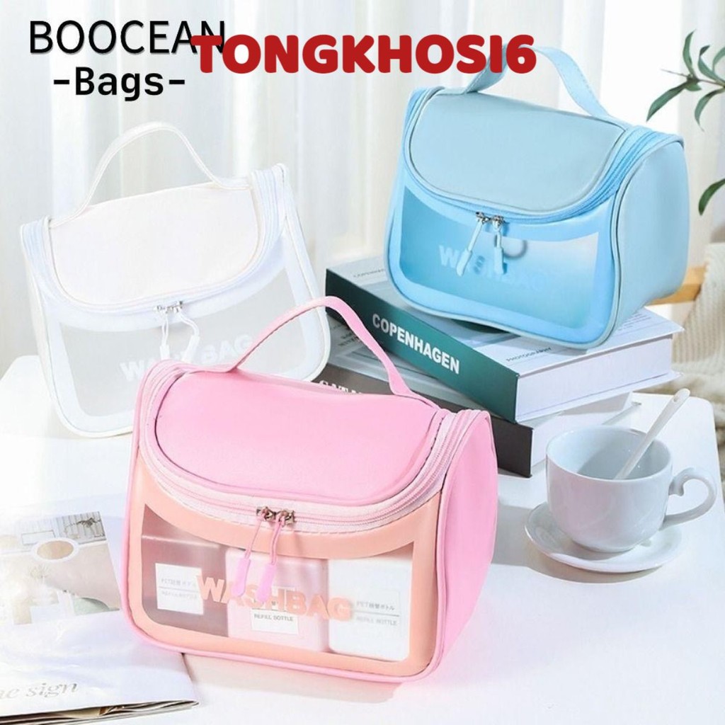 Túi đựng mỹ phẩm du lịch trong suốt cao cấp WASHBAG Có quai + móc treo. Chống thấm nước.
