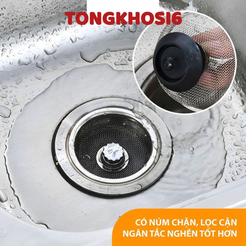 (COMBO 10)Giỏ Lọc Rác Inox Cao Cấp Đậy Bồn Rửa Chénh, Rọ Lọc Rác Bồn Rửa Chén Bát, Lưới Inox Có Núm Chặn 3936