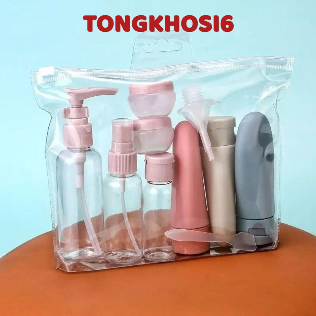 Bộ 11 Lọ Chiết Mỹ Phẩm Du Lịch Tiện Dụng Kèm Túi Đựng 11 Món