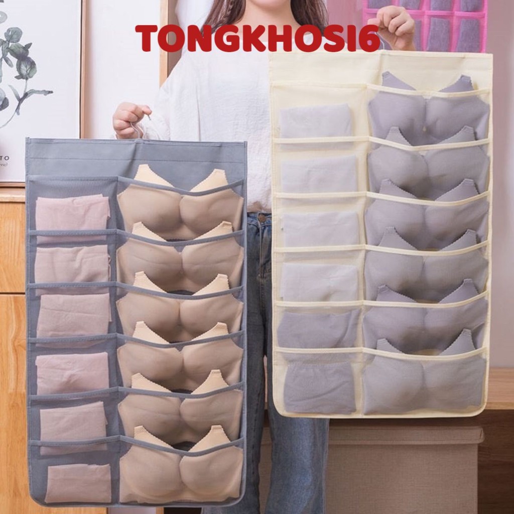 Túi Treo Đựng Đồ Lót Tất Vớ Nhiều Ngăn 2 Mặt Kèm Móc Treo Tủ Quần Áo