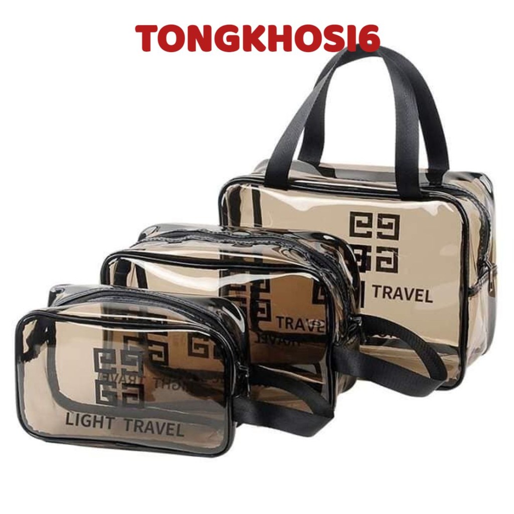 SET3 túi trong suốt đựng đồ, mỹ phẩm du lịch thời trang