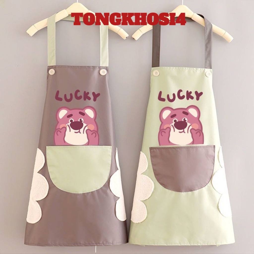 Tạp Dề Nấu Ăn Hình Gấu Dâu Tây LOTSO Dễ Thương - Tạp Dề Pha Chế Chống Nước Chống Dầu MÃ: AK657