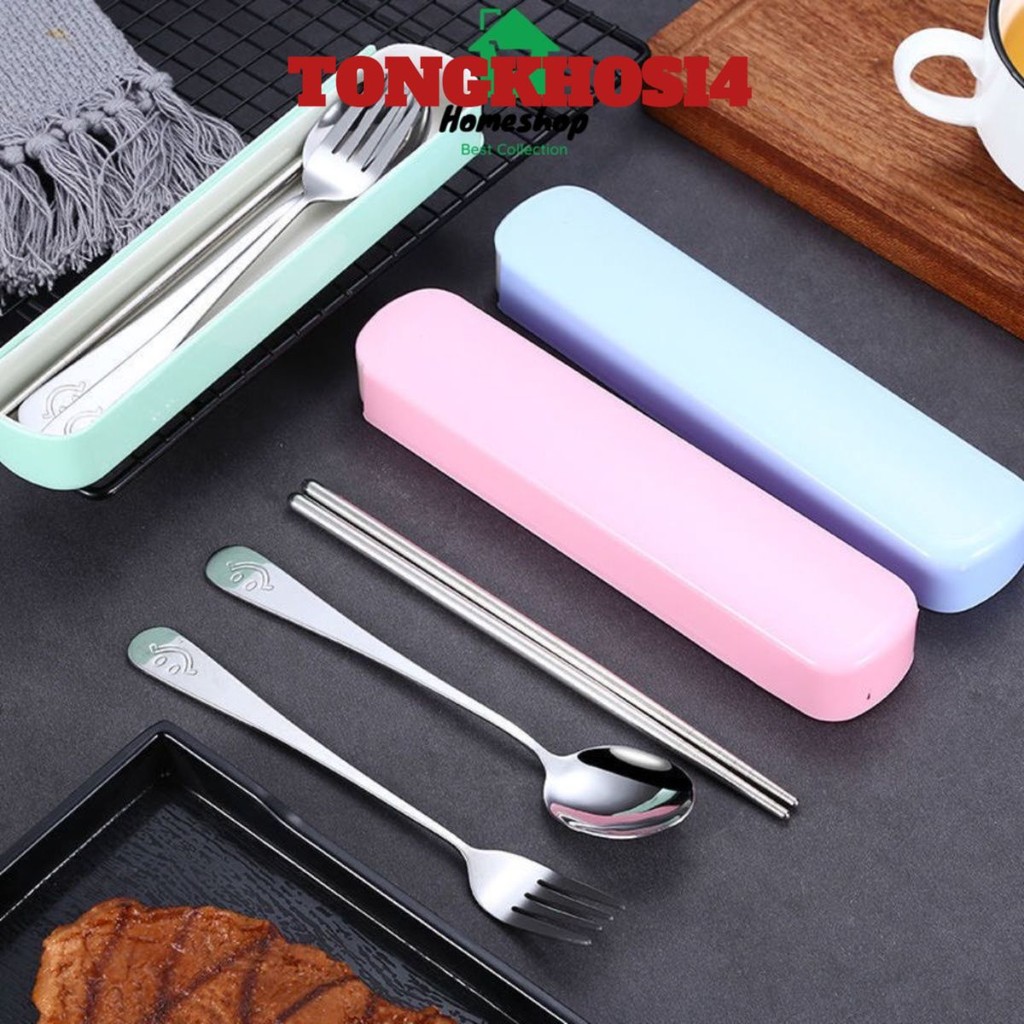[COMBO 10] Bộ Thìa Đũa Dĩa INOX Cá Nhân Ăn Trưa Văn Phòng Tặng Hộp Đựng Nhựa