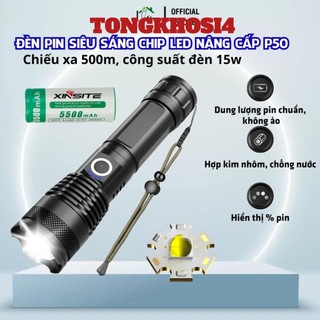 Đèn pin mini siêu sáng XHP50 cầm tay cao cấp pin trâu 26650, đèn pin chiếu xa chống nước bảo hành 6 tháng