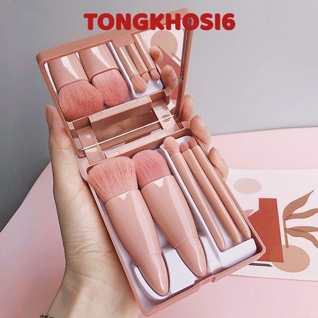 Hộp Trang Điểm, Cọ Makeup 5 Món Kèm Gương- Bộ Cọ Trang Điểm 6 Món Mềm Mịn Dễ Thương MÃ: CO3469