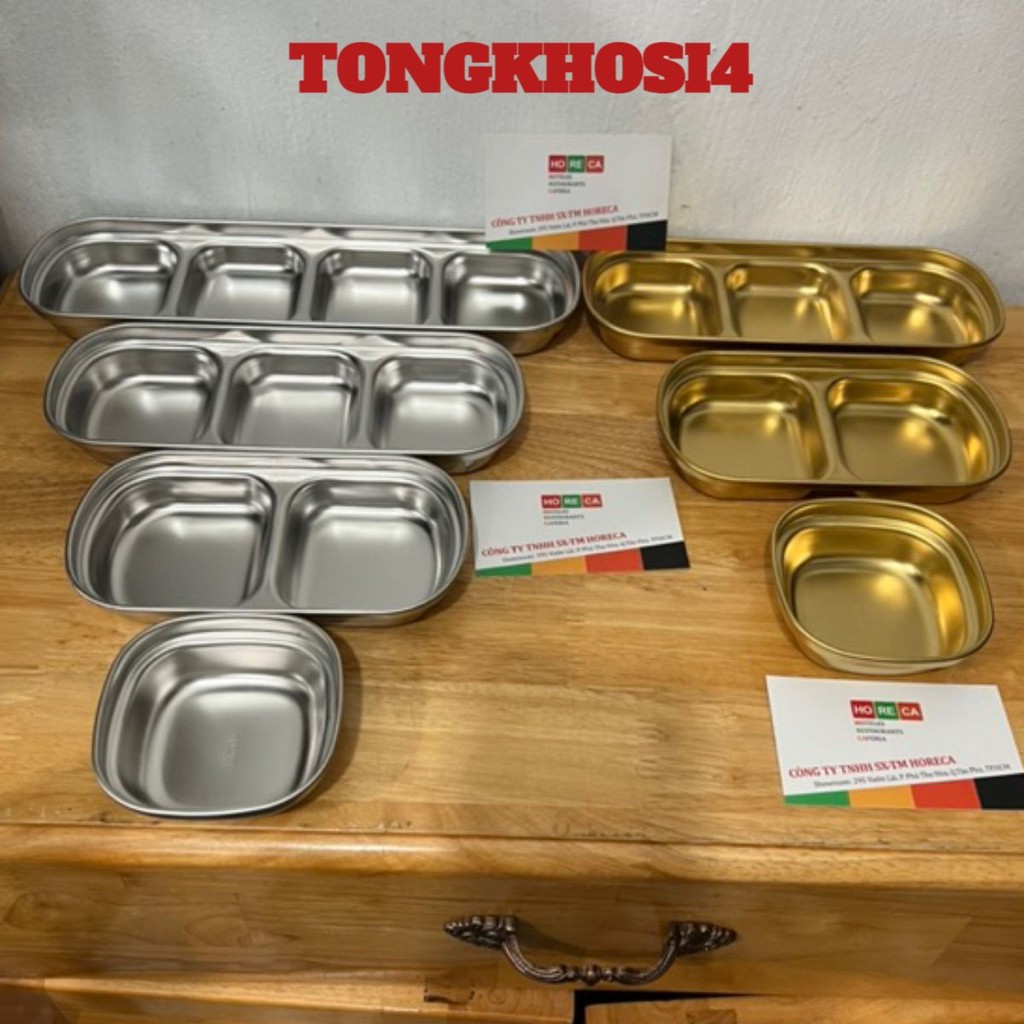 Khay (chén) đựng nước sốt 1,2,3,4 ngăn hàn quốc [inox 304], gia vị, nước chấm, đĩa (dĩa) hình chữ nhật, hình vuông