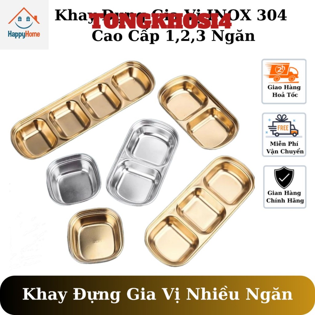 Khay đựng nước chấm inox 304 cao cấp, khay đựng gia vị 1 ngăn 2 ngăn 3 ngăn siêu bền kháng khuẩn không gây ẩm mốc
