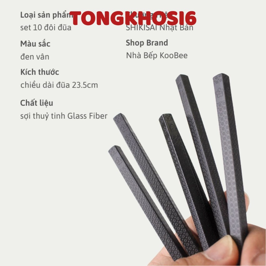 (Set 10 Đôi) Đũa Nhật Sợi Thuỷ Tinh Glass Fiber - Đũa Nhật Kháng Khuẩn Chống Nấm Mốc Chống Trơn Trượt