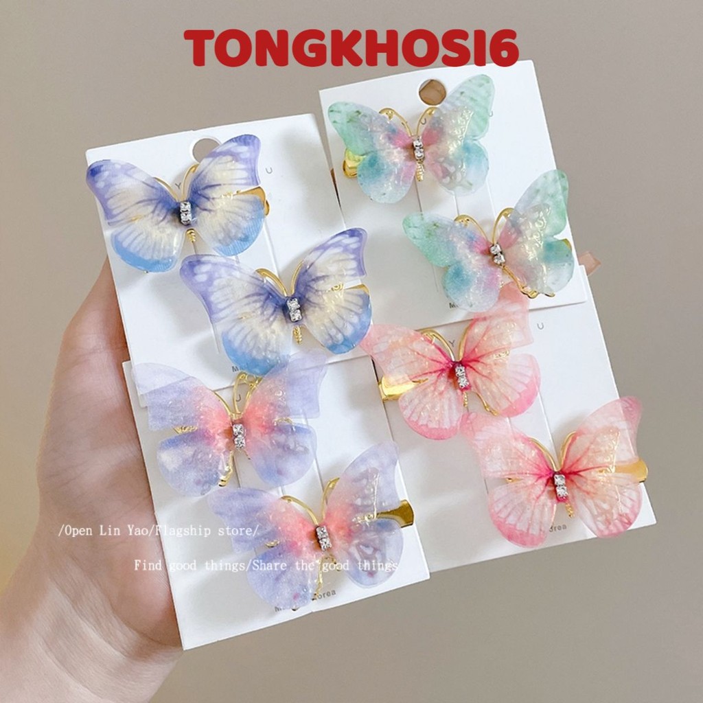 Bộ 2 Kẹp Tóc Hình Cánh Bướm Đính Đá Ba Chiều Cho Bé Gái,  Cặp/Kẹp Tóc Hình Bướm Phong Cách Hàn Quốc.