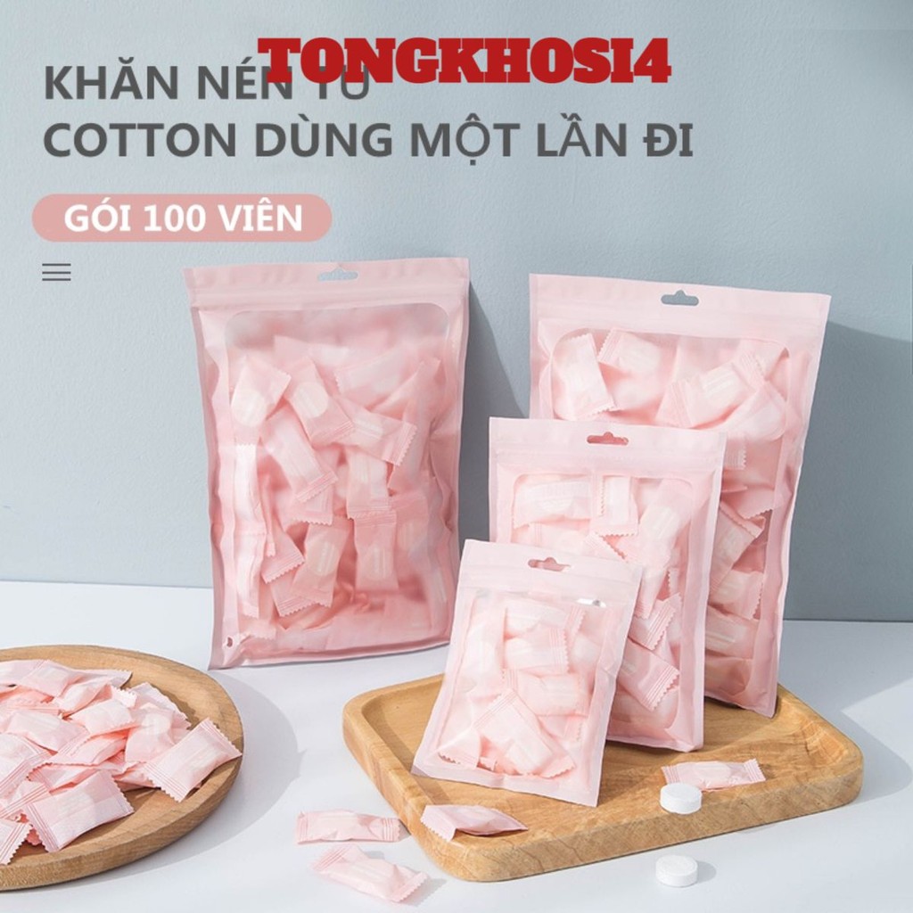 Set 100 viên khăn mặt vải nén Hàn Quốc, dạng viên kẹo dùng 1 lần