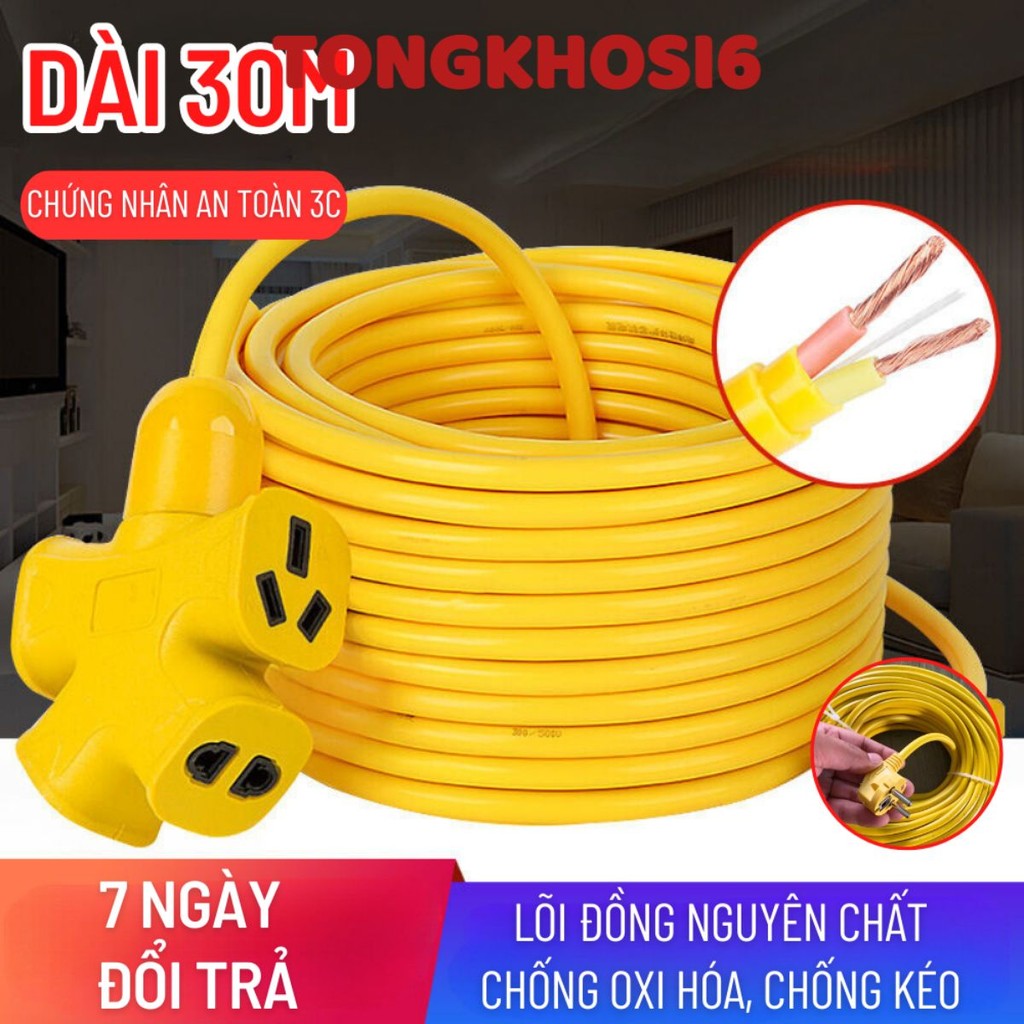 Cuộn Dây Điện Dây Dài Dài 30M Kèm 4 Ổ Cắm,  Phích Cắm Đúc Chịu Lực Cao Đa Năng Tiện Lợi Dài 30M, Dây Cấp Nguồn 220V- 99