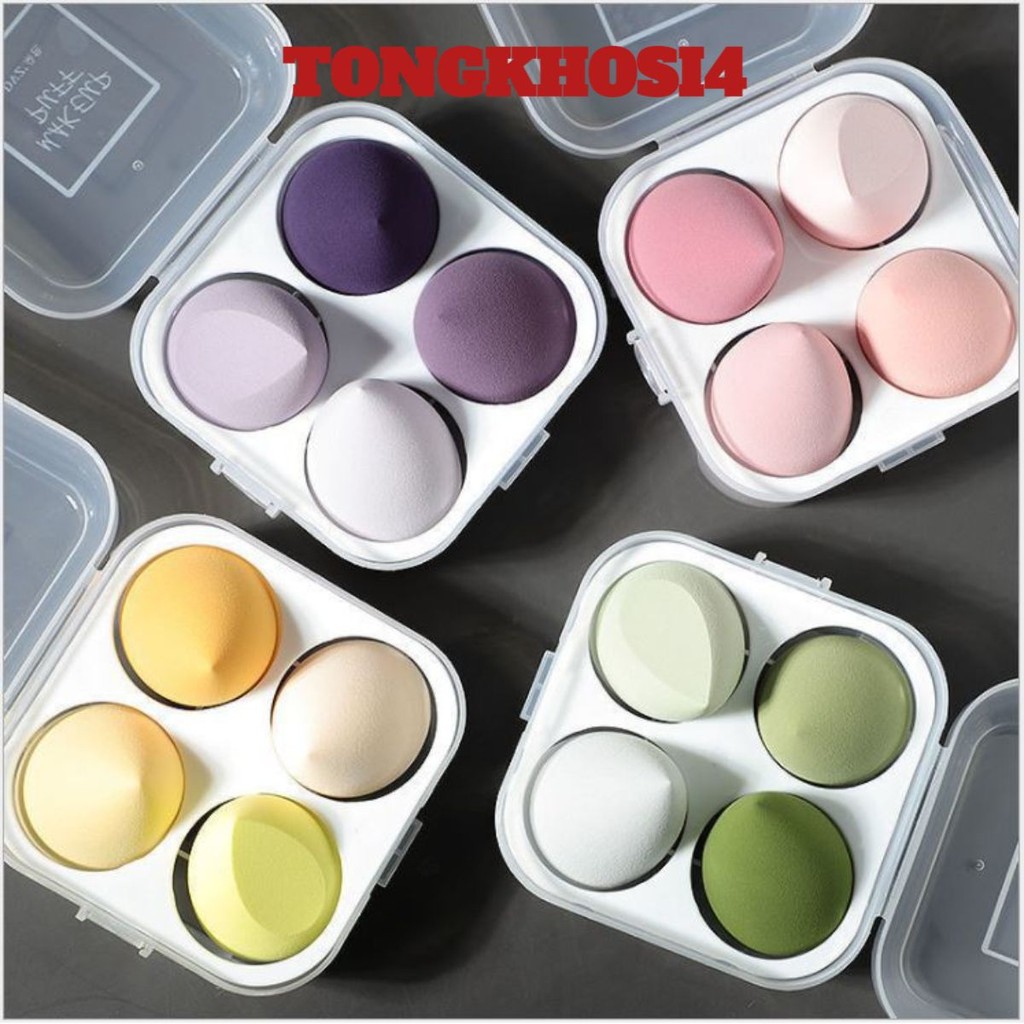(COMBO 2) Hộp 4 bông mút trang điểm tông màu Pastel xinh xắn A5 - Sammi Beauty